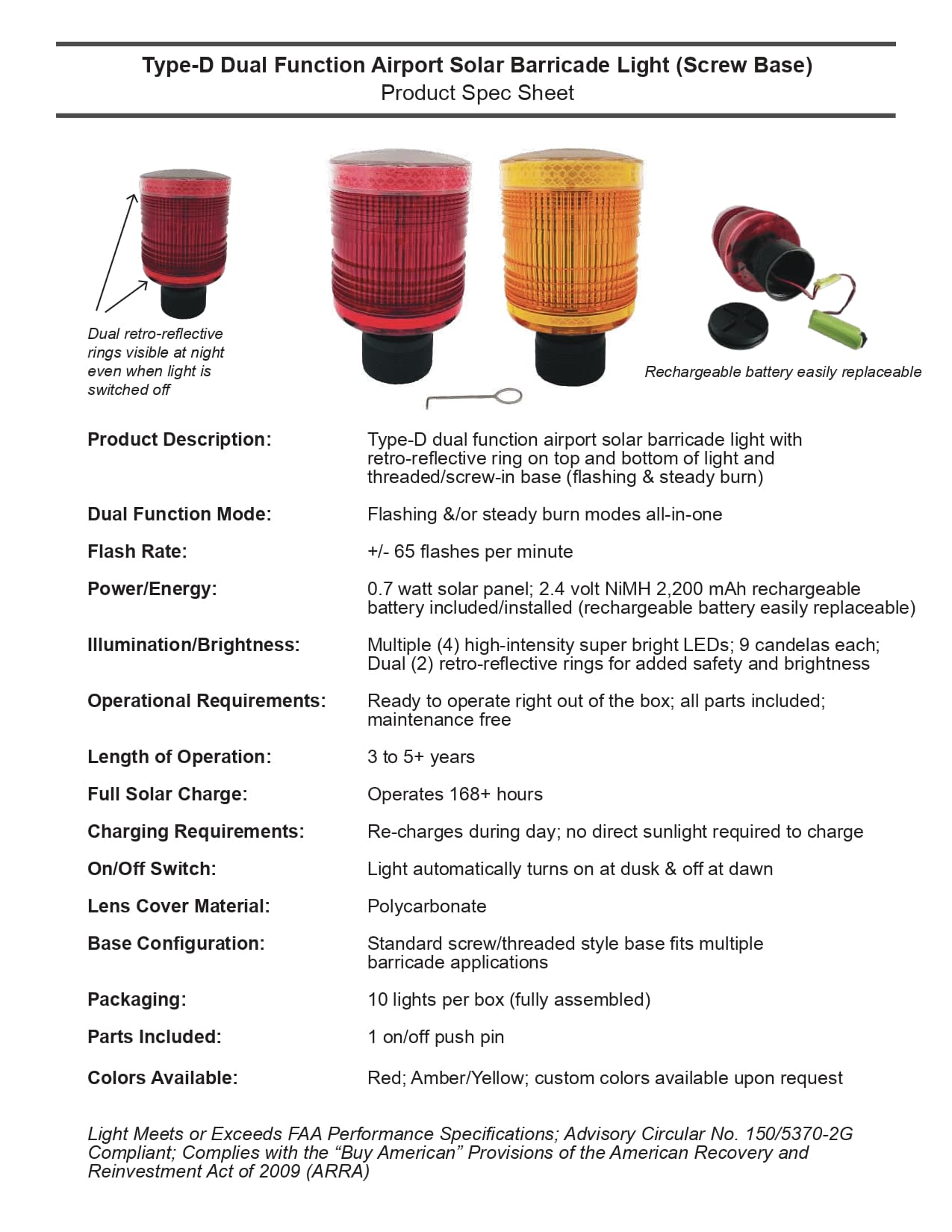 Solar Masters Generic Spec Sheet type-d airport solar barricade light