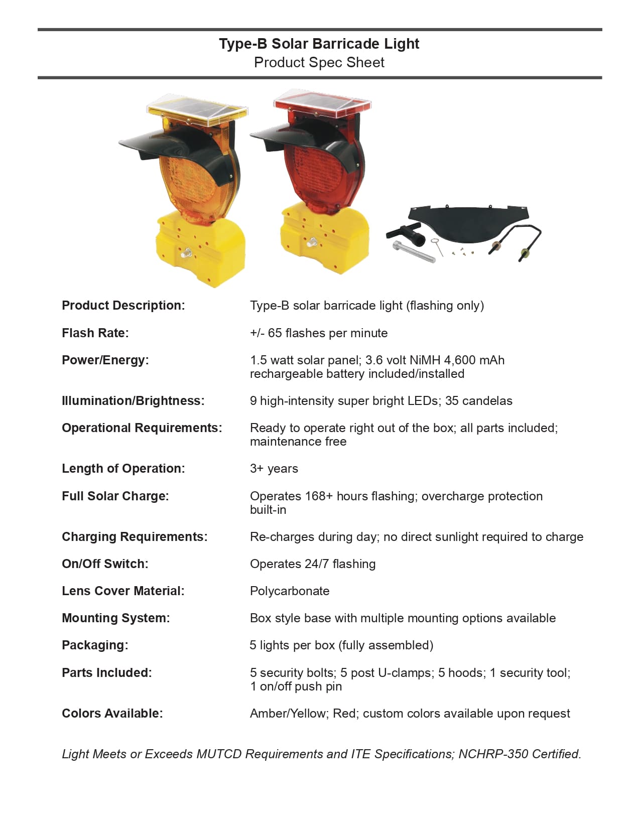 Solar Masters - Generic Spec Sheet - type b solar barricade light
