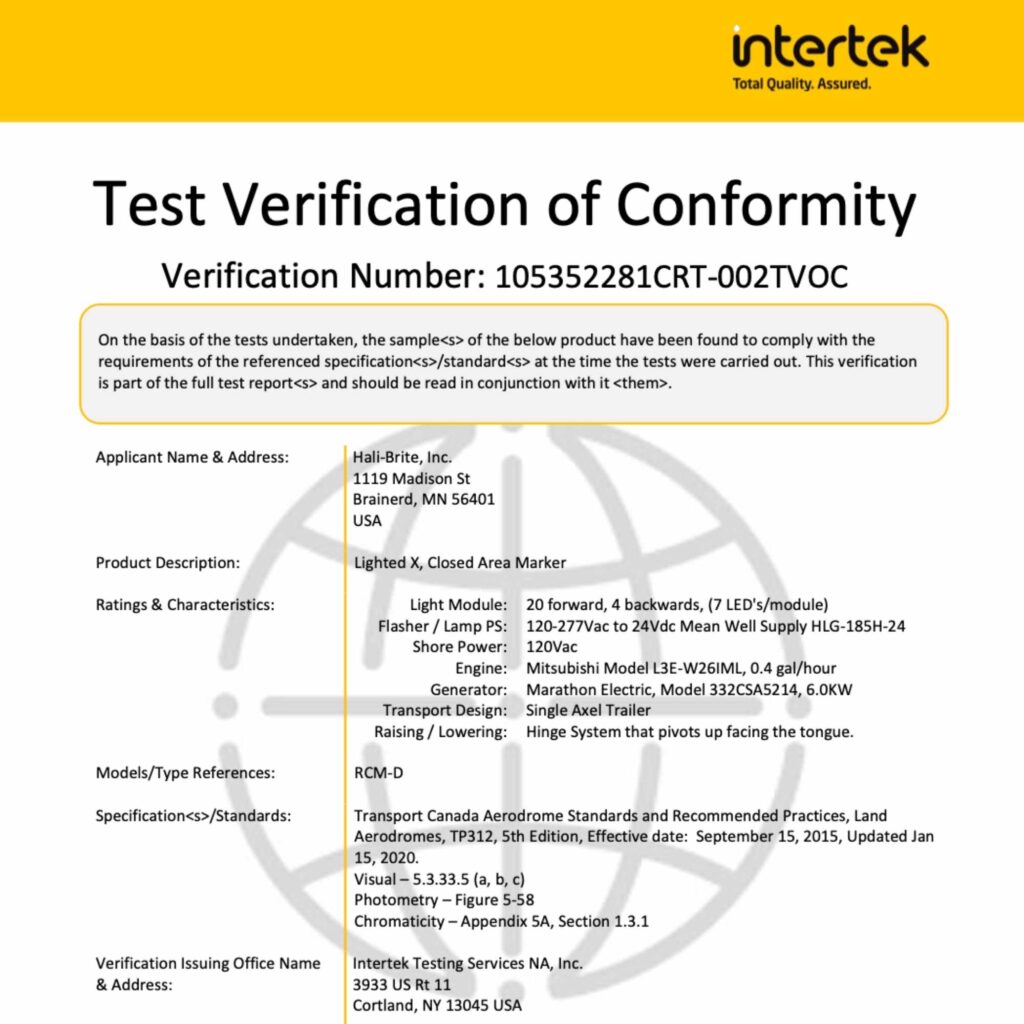 RENTALS - Halibrite tp312 certificate