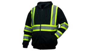 RSZH34 Type O Class 1 Black Reflective Full-Zip Safety Hoodie